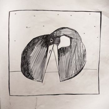 Dessin intitulée "bird - scissors" par Yanka, Œuvre d'art originale, Encre