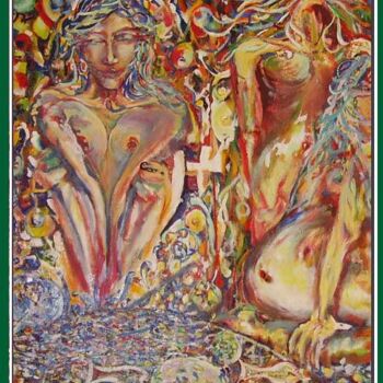 Painting titled "3 womans and A Horse" by Yan D-Soloh, Original Artwork, Oil