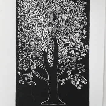 Druckgrafik mit dem Titel "Linogravure Arbre 2" von Yanek Chomicki, Original-Kunstwerk, Linoldrucke