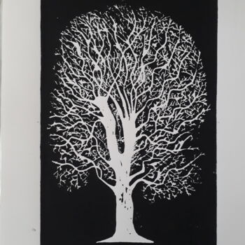Druckgrafik mit dem Titel "Linogravure Arbre 3" von Yanek Chomicki, Original-Kunstwerk, Linoldrucke