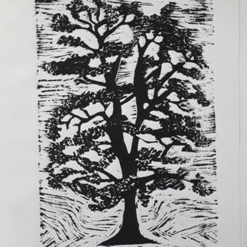 Druckgrafik mit dem Titel "Linogravure Arbre 4" von Yanek Chomicki, Original-Kunstwerk, Linoldrucke