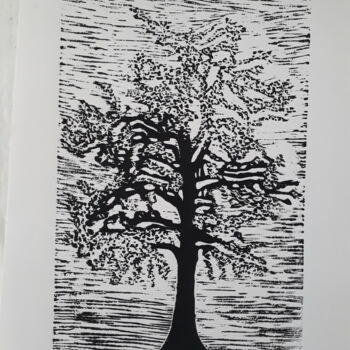 Gravures & estampes intitulée "Linogravure Arbre 5" par Yanek Chomicki, Œuvre d'art originale, Linogravures