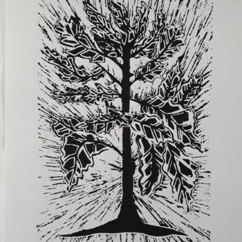 Druckgrafik mit dem Titel "Linogravure Arbre 6" von Yanek Chomicki, Original-Kunstwerk, Linoldrucke