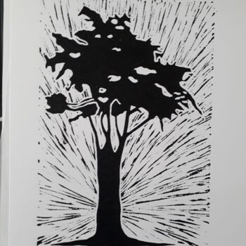 Gravures & estampes intitulée "Linogravure Arbre 7" par Yanek Chomicki, Œuvre d'art originale, Linogravures