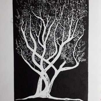 Prenten & gravures getiteld "Linogravure Arbre 1" door Yanek Chomicki, Origineel Kunstwerk, Linosnede