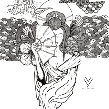 「GEISHA」というタイトルの描画 V Yによって, オリジナルのアートワーク, インク