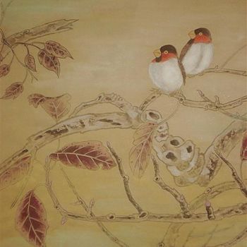 Painting titled "Birds" by Feng Ling, Original Artwork, Oil