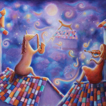 Картина под названием "La banda nocturna" - Yani Adrian, Подлинное произведение искусства, Акрил Установлен на Деревянная ра…