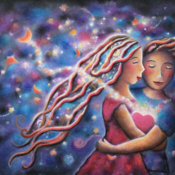 Картина под названием "Corazón cósmico" - Yani Adrian, Подлинное произведение искусства, Акрил Установлен на Деревянная рама…