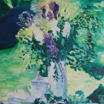 Malerei mit dem Titel "bouquet au jardin" von Yanick Monteil, Original-Kunstwerk, Öl Auf Karton montiert