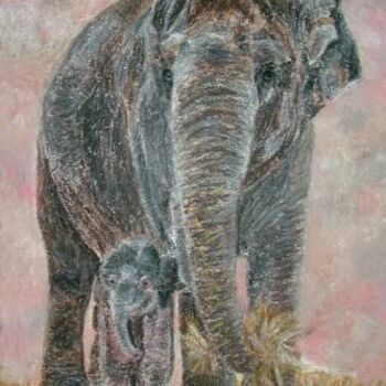 제목이 "Elephants"인 미술작품 Yanik Lasko로, 원작, 기름