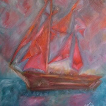 Painting titled "Scarlet sails" by Yanik Lasko, Original Artwork, Oil