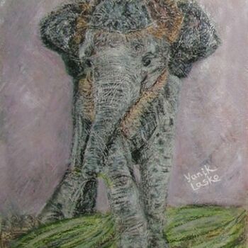 Schilderij getiteld "Elephant" door Yanik Lasko, Origineel Kunstwerk, Olie