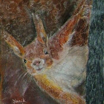 Painting titled "The squirrel" by Yanik Lasko, Original Artwork, Oil