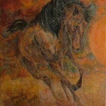 Painting titled "Tired horse" by Yanik Lasko, Original Artwork, Oil
