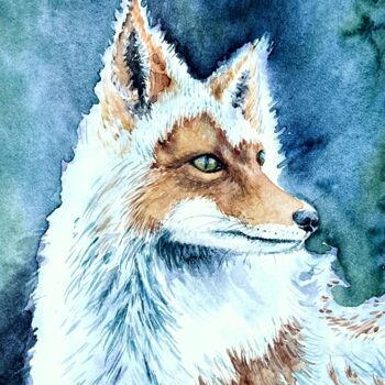 Painting titled "Snow fox" by Yanina Kalinichenko, Original Artwork, Watercolor