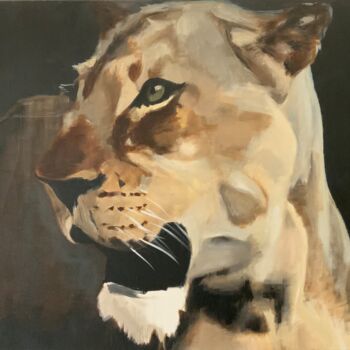 Painting titled "Lionne ''" by Yann Comtat, Original Artwork, Acrylic Mounted on Wood Stretcher frame