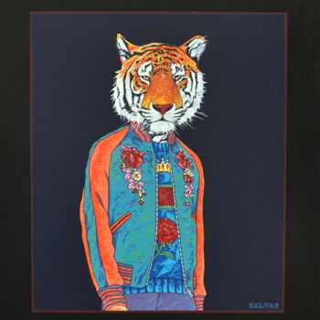 Painting titled "Tiger in a Spotlight" by Yann Michael Talvas, Original Artwork, Acrylic