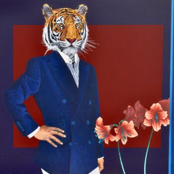 Painting titled "Blue Tiger" by Yann Michael Talvas, Original Artwork, Acrylic