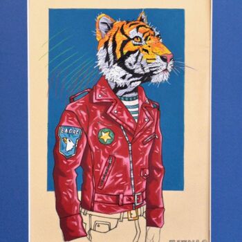 Drawing titled "Red Tiger 2" by Yann Michael Talvas, Original Artwork, Acrylic