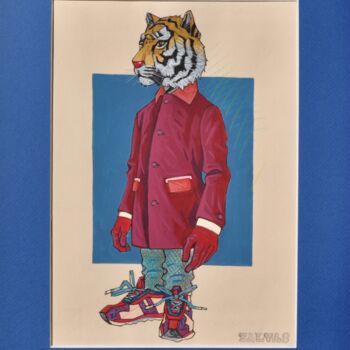 Drawing titled "Tender Tiger 2" by Yann Michael Talvas, Original Artwork, Acrylic