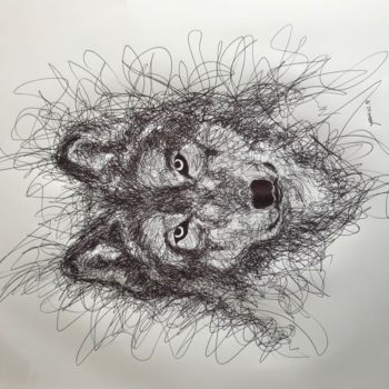 Dessin intitulée "loup" par Yann Morenas, Œuvre d'art originale