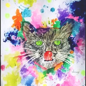 Pintura intitulada "my cat johnny" por Yanna Lilian, Obras de arte originais, Aquarela
