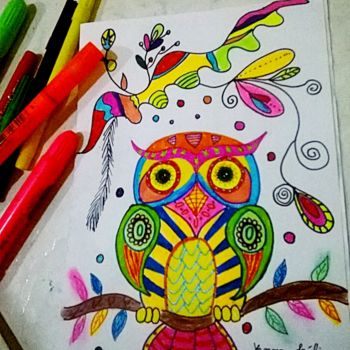 Desenho intitulada "owl psychedelic" por Yanna Lilian, Obras de arte originais, Canetac de aerossol