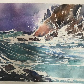 Painting titled "vagues" by Yann Chalopin, Original Artwork, Watercolor