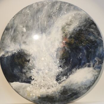 Pintura intitulada ""éclat de vague"" por Yannick Bernard, Obras de arte originais, Laca Montado em Armação em madeira