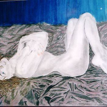 Painting titled "Nu couché" by Yannik Fernandez, Original Artwork, Oil