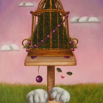 Painting titled "Cats in Wonderland" by Yannis Noelle C., Original Artwork, Oil