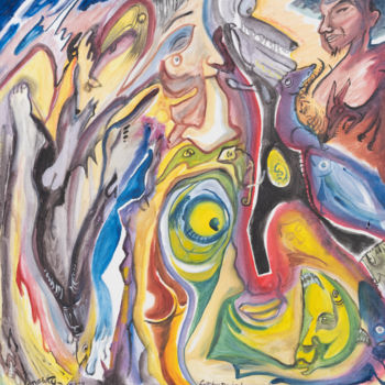 Peinture intitulée "haut les pieds!" par Yanosky, Œuvre d'art originale, Huile