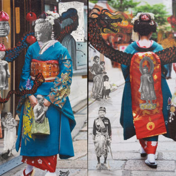"geishas et dragon" başlıklı Tablo Yanosky tarafından, Orijinal sanat, Kolaj