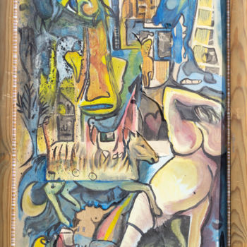 Pittura intitolato "courte échelle pour…" da Yanosky, Opera d'arte originale, Collages Montato su Cartone