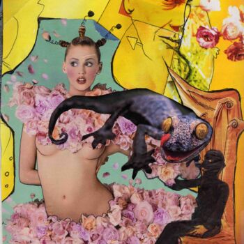 Collages intitolato "la nymphe, le lézar…" da Yanosky, Opera d'arte originale, Collages