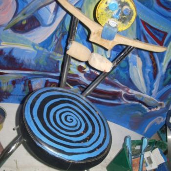 Skulptur mit dem Titel "siège au mage bleu" von Yanosky, Original-Kunstwerk