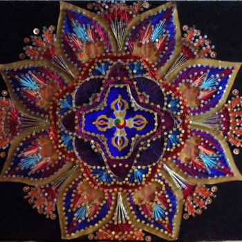 Arte textil titulada "SakyaNgor" por Muriel Courtioux, Obra de arte original, Hilo