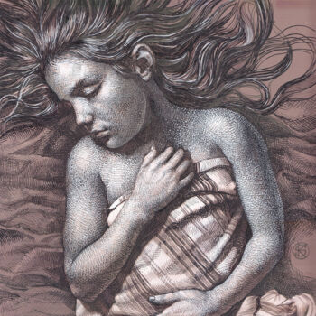 Drawing titled "The child's dreams 3" by Yaroslav Kurbanov, Original Artwork, Marker Mounted on Cardboard