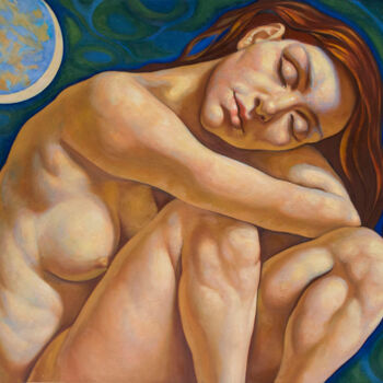 Painting titled "VOLLMOND" by Yaroslav Kurbanov, Original Artwork, Oil Mounted on Wood Stretcher frame