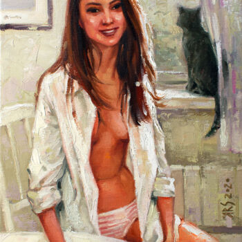 Morning Coffee in Paris - (Beautiful Girl Oil painting Gift)