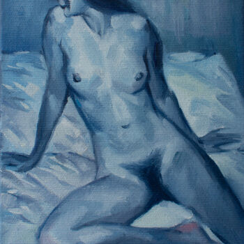 Painting titled "A MIDNIGHT NUDE #1" by Yaroslav Sobol, Original Artwork, Oil Mounted on Wood Stretcher frame