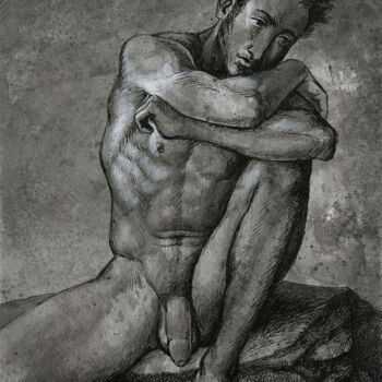 Nude young man sitting on a rock #2