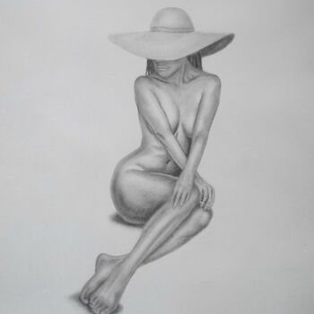 Dessin intitulée "Girl in hat" par Yaroslav Teslenko, Œuvre d'art originale, Fusain
