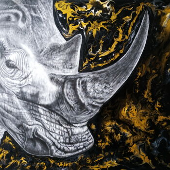 Peinture intitulée "Rhinoceros" par Yaroslav Teslenko, Œuvre d'art originale, Huile