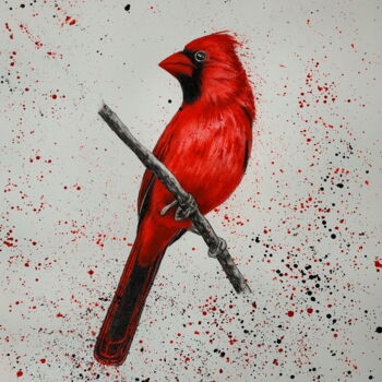 Painting titled "Red Bird" by Yaroslav Teslenko, Original Artwork, Acrylic