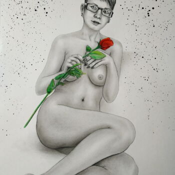 Pittura intitolato "Girl with a rose" da Yaroslav Teslenko, Opera d'arte originale, Acrilico