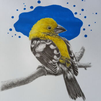 Malerei mit dem Titel "Yellow Bird" von Yaroslav Teslenko, Original-Kunstwerk, Öl