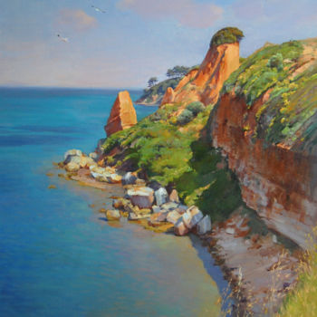 Painting titled "Coasts of Nea Fokea…" by Ksenia Yarovaya, Original Artwork, Oil