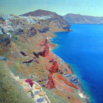 Schilderij getiteld "Santorini. The lege…" door Ksenia Yarovaya, Origineel Kunstwerk, Olie